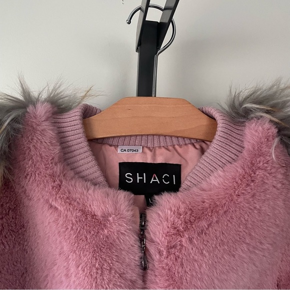 Shaci Faux Fox Fur Pink Bomber Jacket Teddy Coat Mob Wife Size Large - Picture 8 of 13